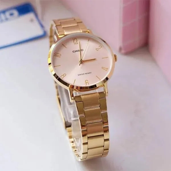 Casio LTP-VT01G-4B női karóra, arany acél, rózsaarany számlap, kvarc WR30
