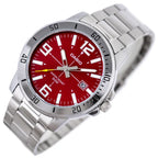 Casio MTP-VD01D-4B férfi karóra, piros számlap, acél szíj, WR50 + díszdoboz