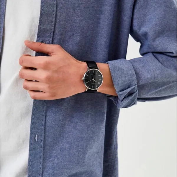 Casio MTP-VT01L-1B2 férfi karóra, kvarc, 40 mm, fekete számlap, bőrszíj, WR30