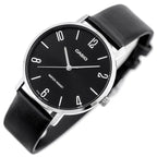 Casio MTP-VT01L-1B2 férfi karóra, kvarc, 40 mm, fekete számlap, bőrszíj, WR30