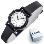 Casio LQ-139BMV-1B női karóra, 25 mm, fekete bőrszíj, fehér számlap, WR30