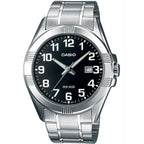 Casio MTP-1308D-1B férfi karóra, acél szíj, fekete számlap, WR50, 39 mm