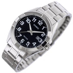 Casio MTP-1308D-1B férfi karóra, acél szíj, fekete számlap, WR50, 39 mm