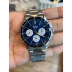 Casio MTP-1374D-2A3 férfi karóra, acél szíj, kék számlap, 44 mm, WR50, kronográf