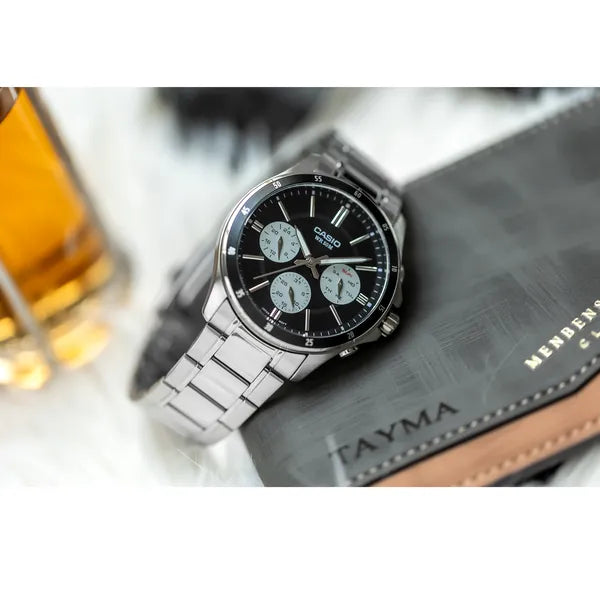 Casio MTP-1374D-1A3 férfi karóra, acél szíj, fekete számlap, 44 mm, WR50