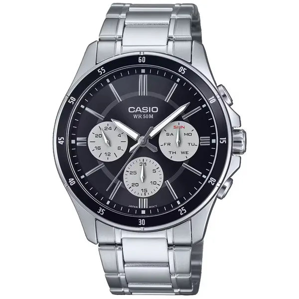 Casio MTP-1374D-1A3 férfi karóra, acél szíj, fekete számlap, 44 mm, WR50