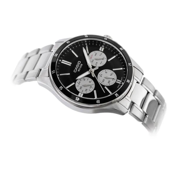 Casio MTP-1374D-1A3 férfi karóra, acél szíj, fekete számlap, 44 mm, WR50