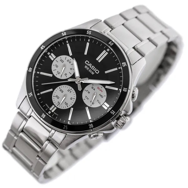 Casio MTP-1374D-1A3 férfi karóra, acél szíj, fekete számlap, 44 mm, WR50