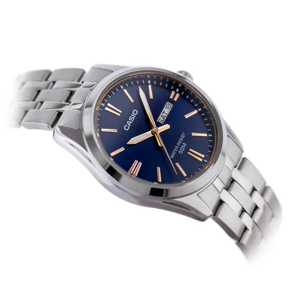 Casio MTP-1335D-2A2 férfi karóra, acél szíj, kék számlap, WR50, kvarc