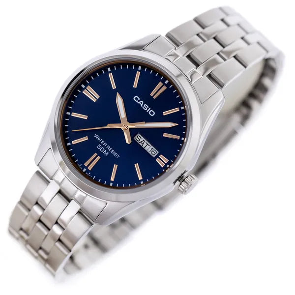 Casio MTP-1335D-2A2 férfi karóra, acél szíj, kék számlap, WR50, kvarc