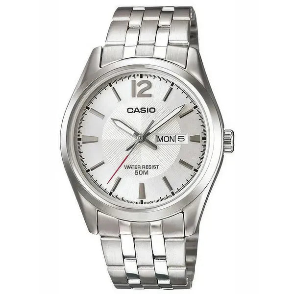 Casio MTP-1335D-7A férfi karóra, ezüst, 40 mm, WR50, dátum, kvarc, ásványi üveg