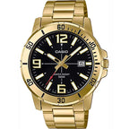 Casio MTP-VD01G-1B férfi karóra, arany acél, fekete számlap, WR50