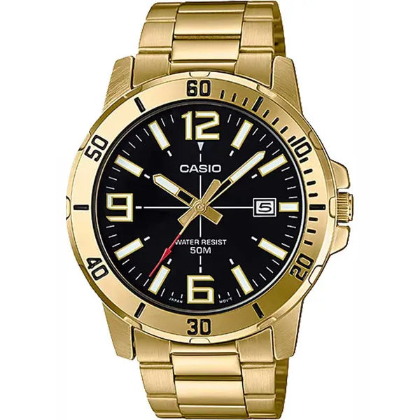 Casio MTP-VD01G-1B férfi karóra, arany acél, fekete számlap, WR50