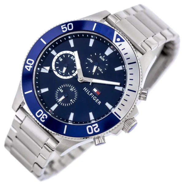 Tommy Hilfiger Larson 1791917 férfi kvarc karóra, kék számlap, acél szíj 46 mm