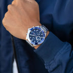 Tommy Hilfiger Larson 1791917 férfi kvarc karóra, kék számlap, acél szíj 46 mm