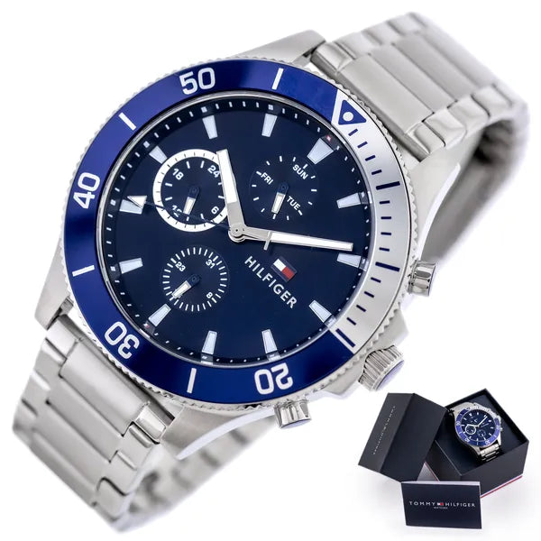 Tommy Hilfiger Larson 1791917 férfi kvarc karóra, kék számlap, acél szíj 46 mm