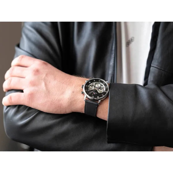 Tommy Hilfiger 1710565 Legend férfi karóra, 44 mm, fekete, bőr, 5 ATM