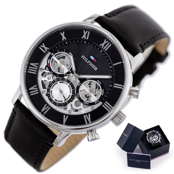 Tommy Hilfiger 1710565 Legend férfi karóra, 44 mm, fekete, bőr, 5 ATM