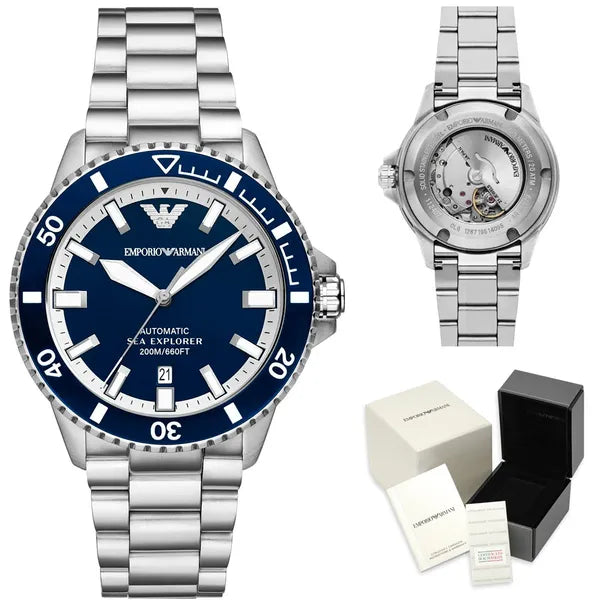 Emporio Armani AR60079 férfi automata búváróra, 42 mm, kék számlap, acél