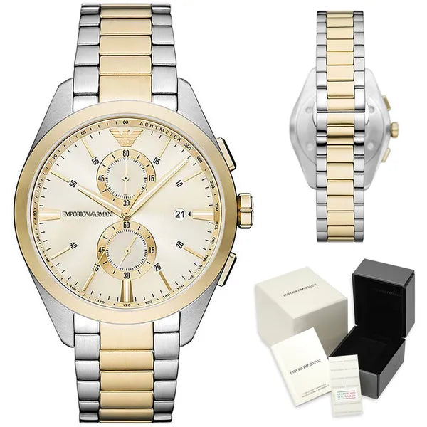 Emporio Armani AR11605 Claudio férfi óra, 42 mm, kronográf, arany számlap