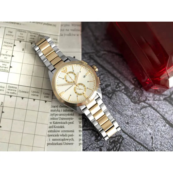 Emporio Armani AR11605 Claudio férfi óra, 42 mm, kronográf, arany számlap