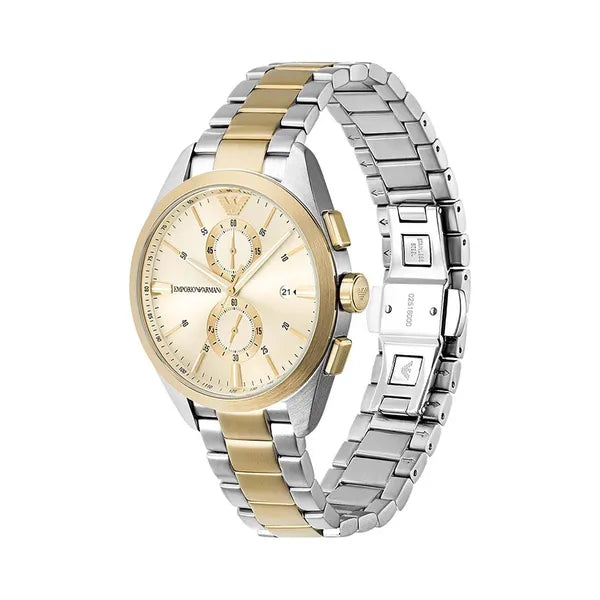 Emporio Armani AR11605 Claudio férfi óra, 42 mm, kronográf, arany számlap