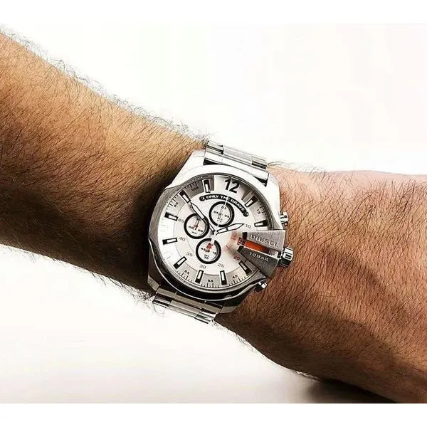 Diesel DZ4328 férfi karóra, 51 mm, acél szíj, 100 m vízálló, ezüst számlap