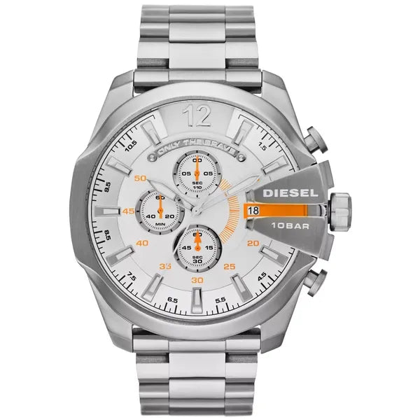 Diesel DZ4328 férfi karóra, 51 mm, acél szíj, 100 m vízálló, ezüst számlap