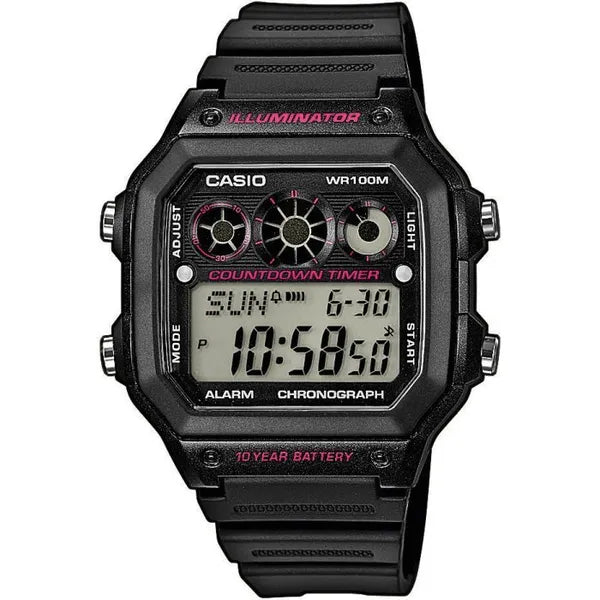 Casio AE-1300WH-1A2VEF férfi digitális sportóra, 100 m, világidő, fekete