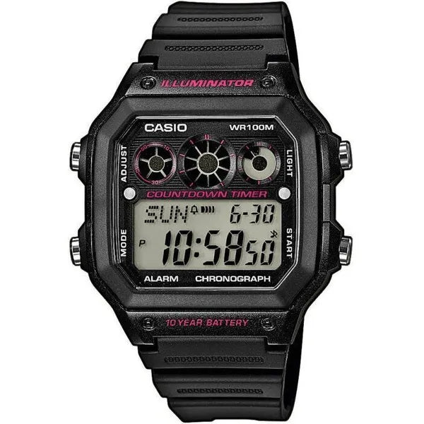 Casio AE-1300WH-1A2VEF férfi digitális sportóra, 100 m, világidő, fekete