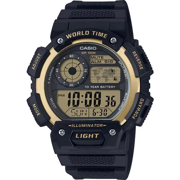 Casio AE-1400WH-9AVEF férfi digitális karóra, 100 m, LED, fekete/arany