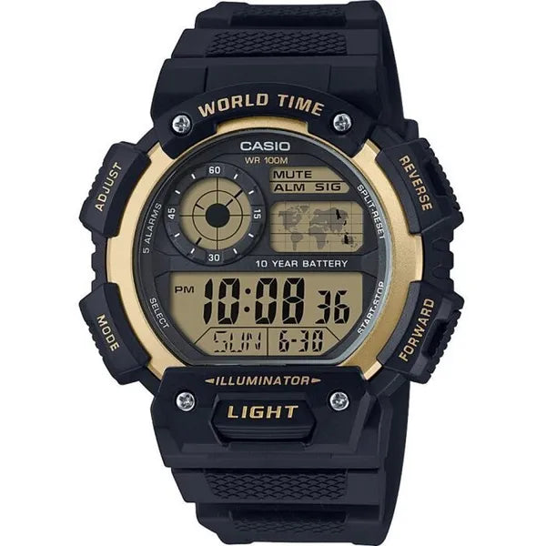 Casio AE-1400WH-9AVEF férfi digitális karóra, 100 m, LED, fekete/arany