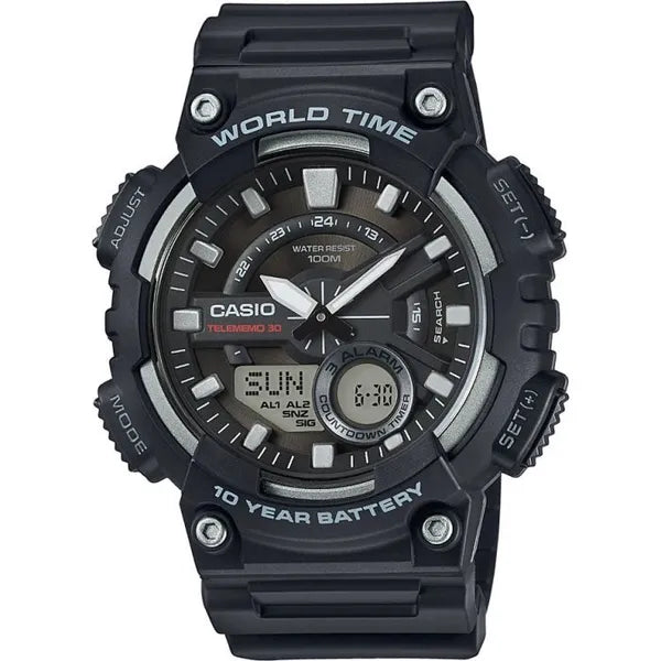 Casio AEQ-110W-1AVEF férfi sportóra, kvarc, WR100, fekete, gyanta szíj