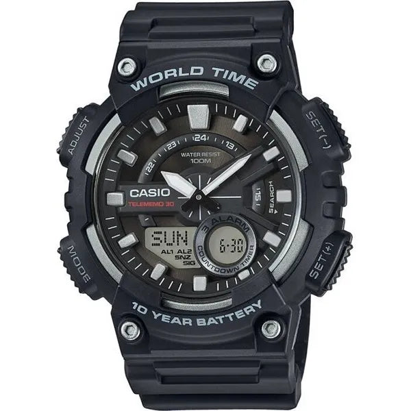Casio AEQ-110W-1AVEF férfi sportóra, kvarc, WR100, fekete, gyanta szíj