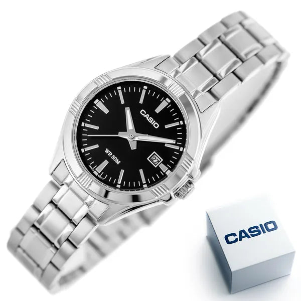 Casio LTP-1308D-1AVDF női karóra, fekete számlap, acél szíj, WR50