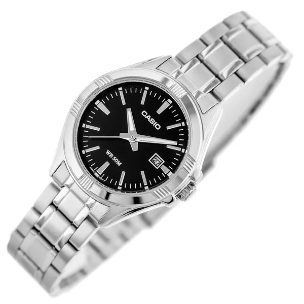 Casio LTP-1308D-1AVDF női karóra, fekete számlap, acél szíj, WR50