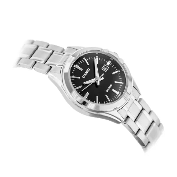 Casio LTP-1308D-1AVDF női karóra, fekete számlap, acél szíj, WR50