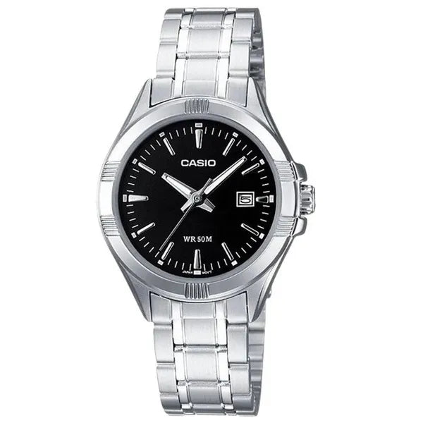 Casio LTP-1308D-1AVDF női karóra, fekete számlap, acél szíj, WR50