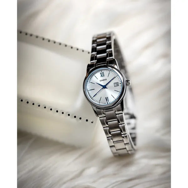 Casio női karóra LTP-V002D-7B3UDF, ezüst, acél, 25 mm, dátum, WR30