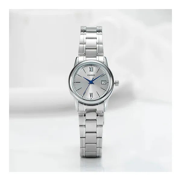 Casio női karóra LTP-V002D-7B3UDF, ezüst, acél, 25 mm, dátum, WR30