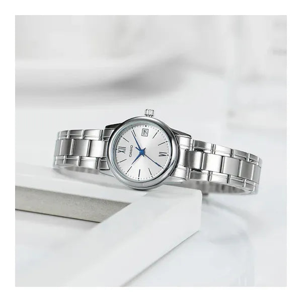 Casio női karóra LTP-V002D-7B3UDF, ezüst, acél, 25 mm, dátum, WR30
