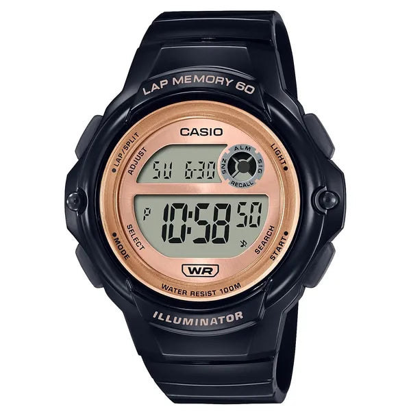 Casio LWS-1200H-1AVDF női digitális sportóra, WR100, fekete/rózsaarany