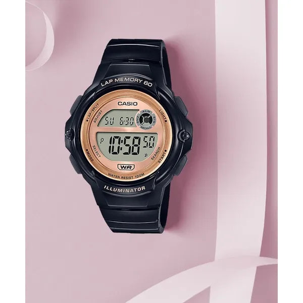Casio LWS-1200H-1AVDF női digitális sportóra, WR100, fekete/rózsaarany