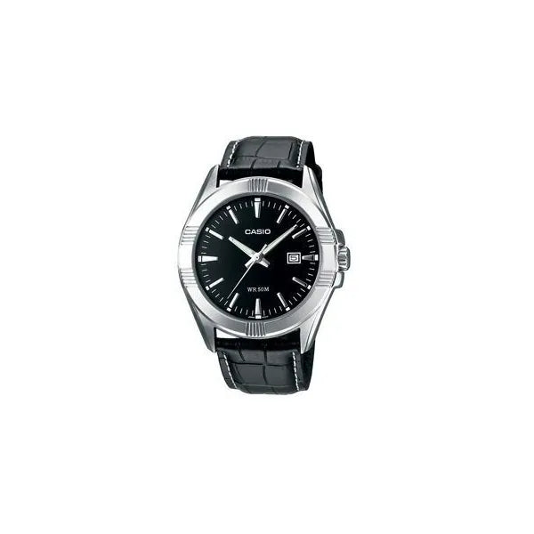 Casio férfi karóra, MTP-1308L-1AVEF, bőrszíj, fekete számlap, WR50, 39 mm