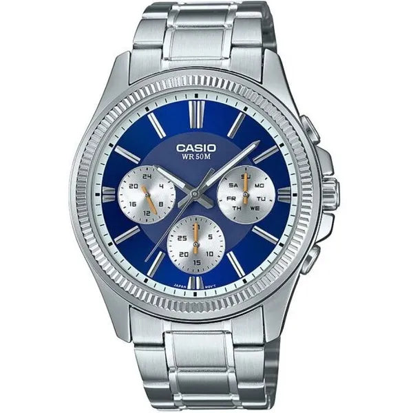 Casio MTP-1375D-2A1VDF férfi kvarc karóra, rozsdamentes acél, kék számlap, 50 m