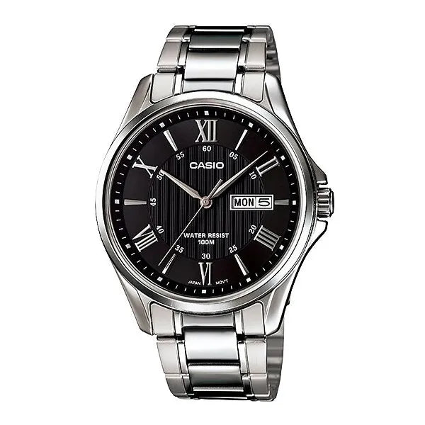 Casio MTP-1384D-1AVEF férfi karóra, acél szíj, WR100, fekete számlap
