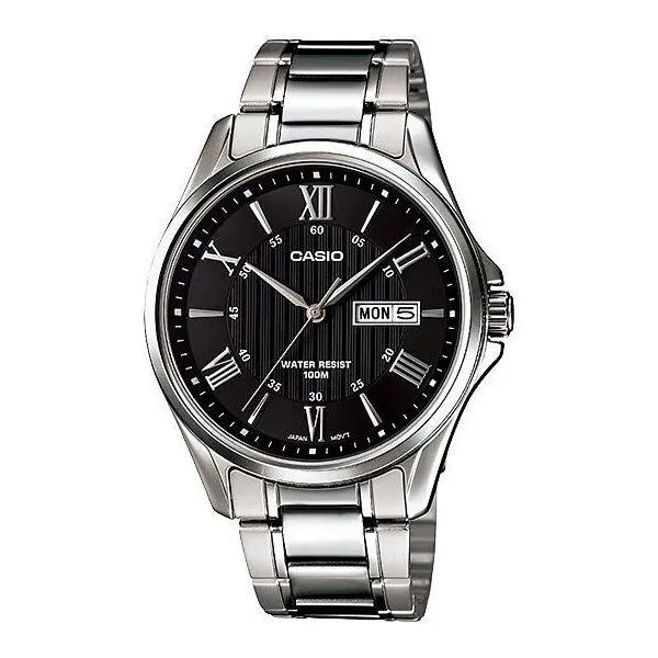 Casio MTP-1384D-1AVEF férfi karóra, acél szíj, WR100, fekete számlap