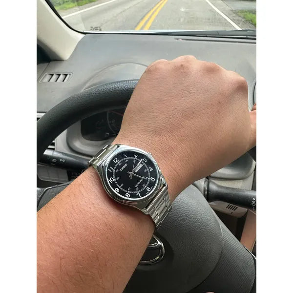 Casio MTP-V006D-1B2 férfi karóra, acél szíj, fekete számlap, 38 mm, kvarc, WR30