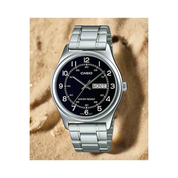 Casio MTP-V006D-1B2 férfi karóra, acél szíj, fekete számlap, 38 mm, kvarc, WR30