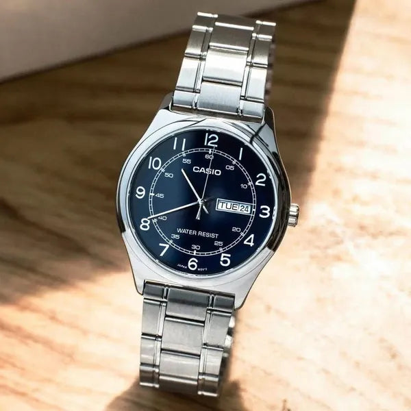 Casio MTP-V006D-1B2 férfi karóra, acél szíj, fekete számlap, 38 mm, kvarc, WR30